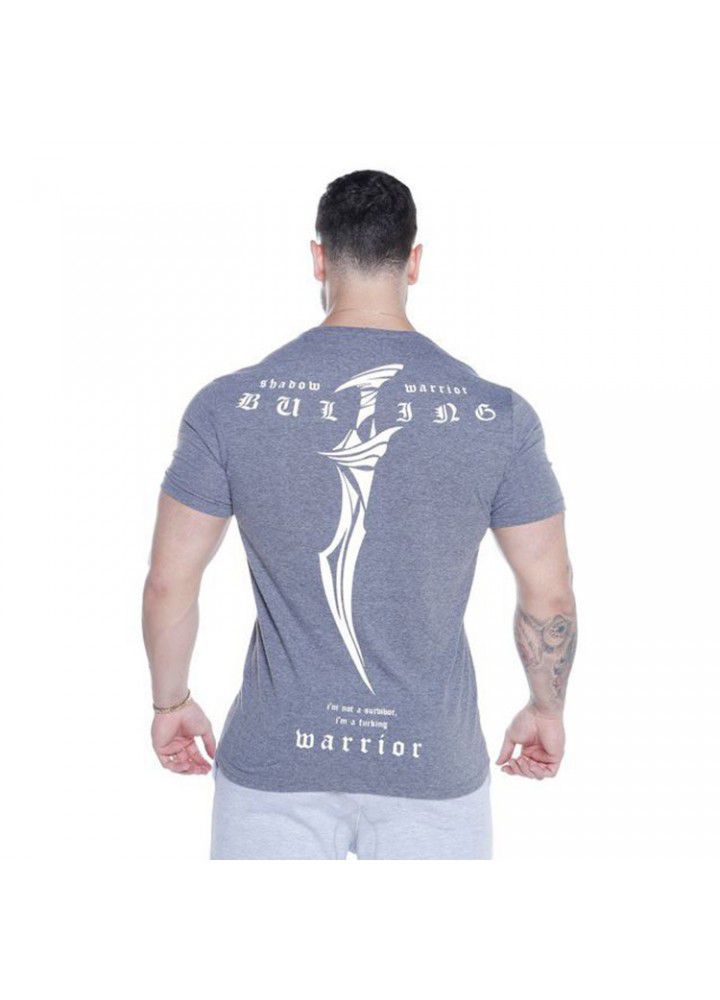 Euro American style Muscle Men's fitness new summer men's fashion brand short sleeve running training breathable sports T-shirt letter