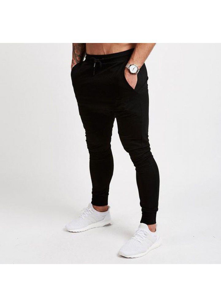 Wish muscle brothers fitness light plate solid color sports men's Slim small foot leisure sports pants