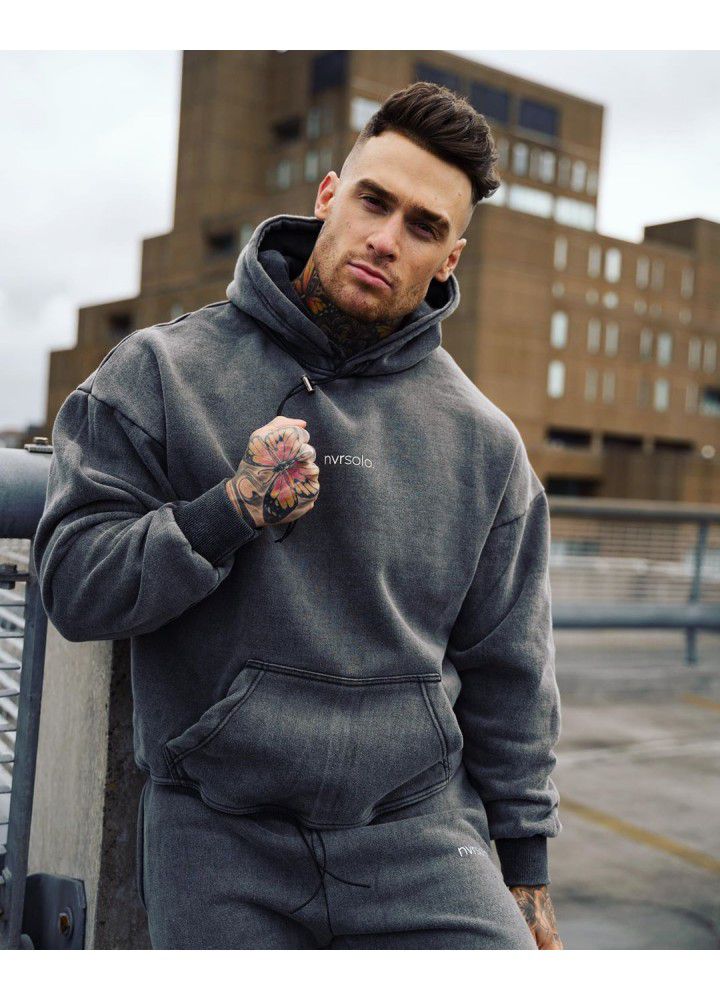 Muscle brothers sportswear men's autumn new fitness hooded Pullover loose training clothing manufacturer direct sales