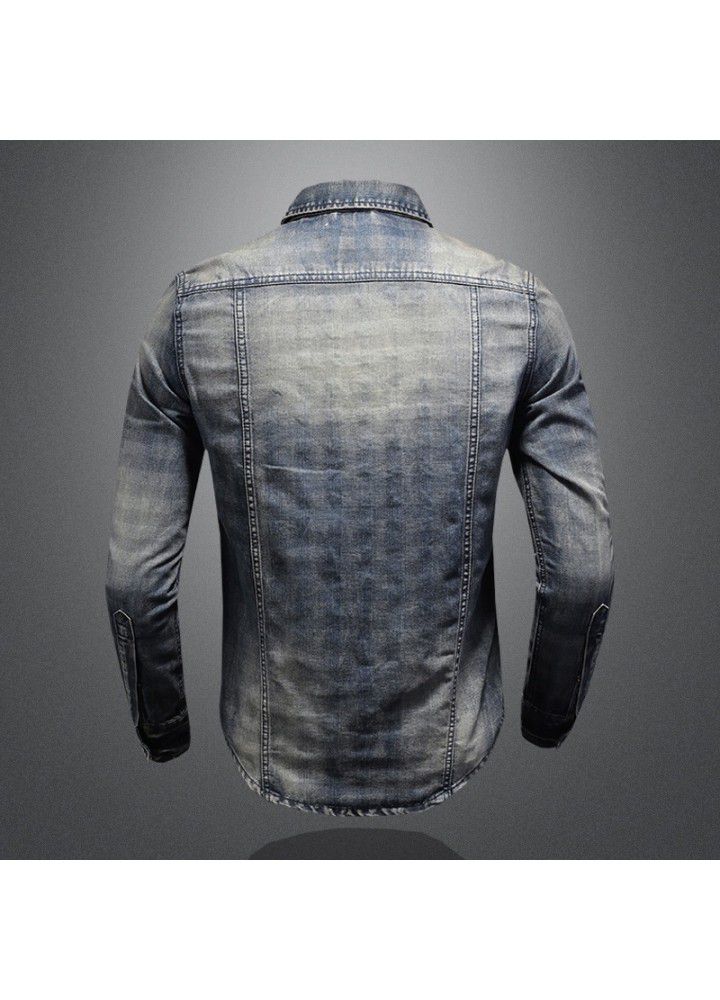 Cross border long term retro European and American style Plaid printed casual shirt men's punk shirt men's w61062