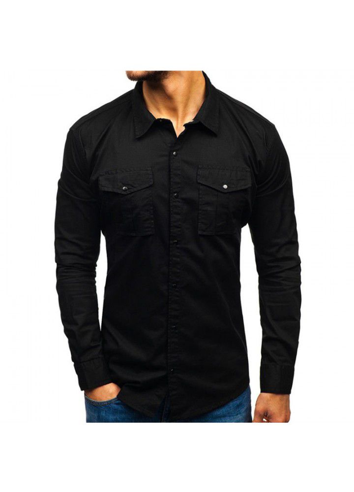 Autumn and winter 2019 new foreign trade shirt tooling shirt men's Multi Pocket tooling long sleeve pure cotton shirt