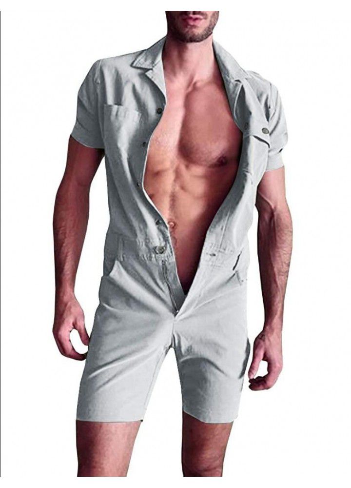Cross border hot sale in summer 2020 men's one-piece woven suit with buttons