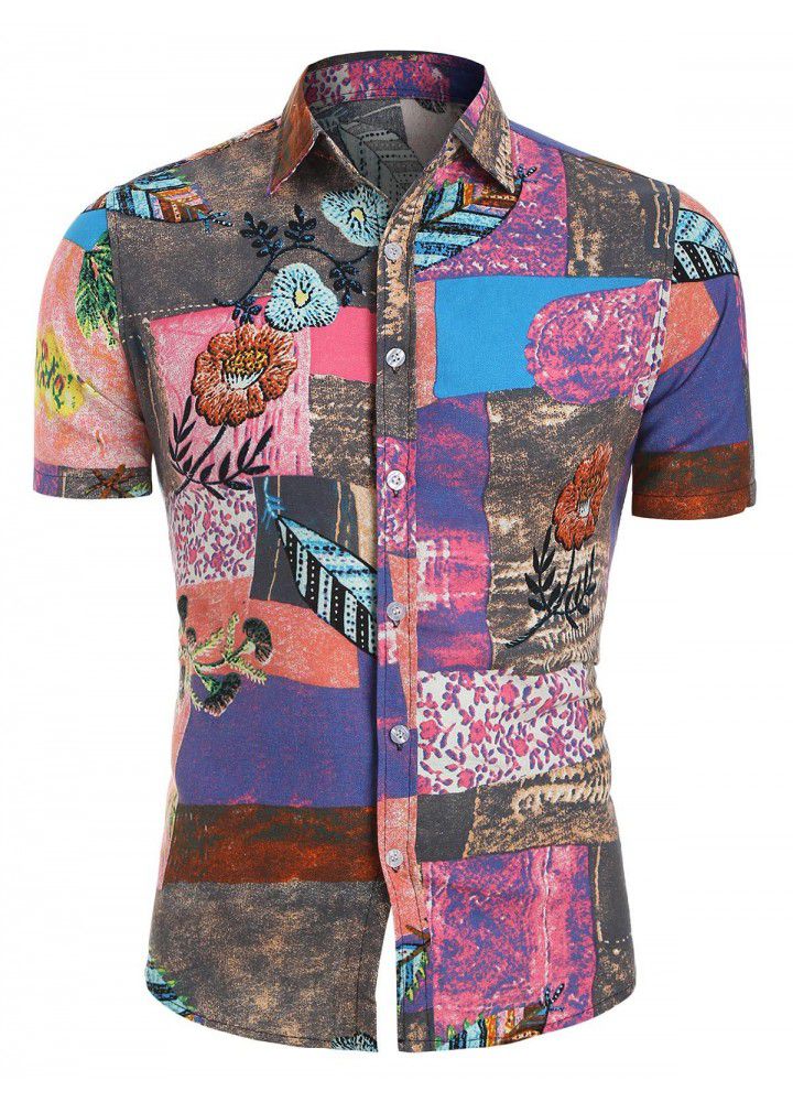2020 hot cross border eBay express Amazon summer new men's Casual Short Sleeve printed shirt