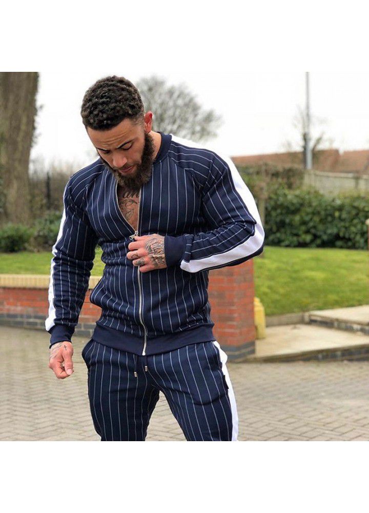 New muscle brothers fitness autumn and winter men's sports stripe cardigan cotton sweater elastic fitness running zipper shirt