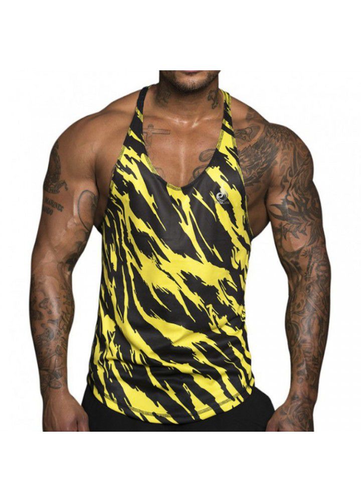 Cross border special for muscle fitness brothers men's striped breathable sweat absorbing basketball vest leisure sports running