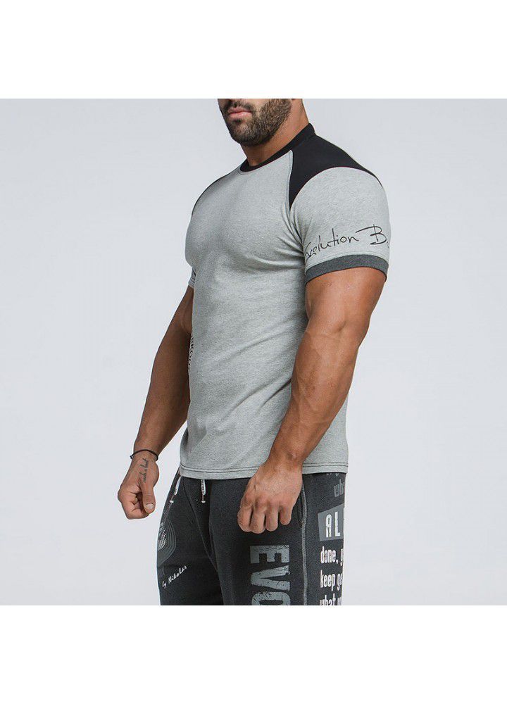 Fitness 2021 summer men's cotton T-shirt printed round short sleeve sports T-shirt fashion