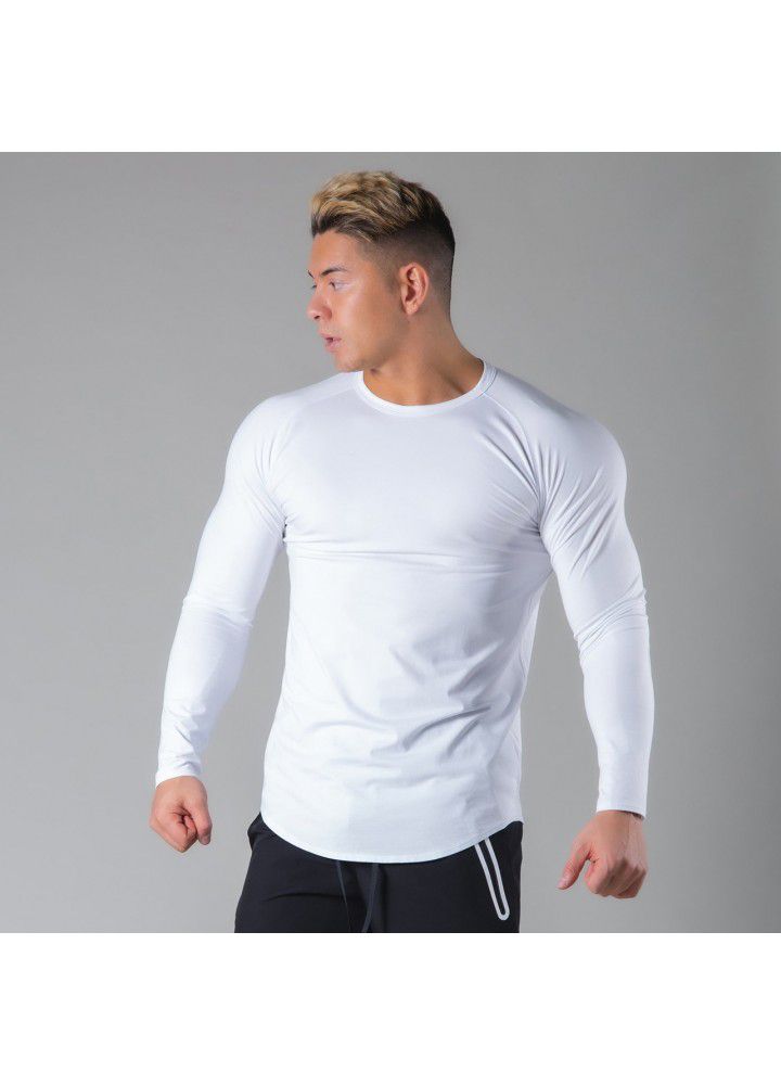 2021 new muscle brothers sports men's long sleeve T-shirt loose large round step fitness top