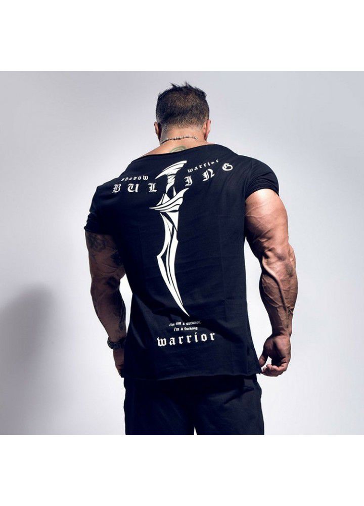 Euro American style Muscle Men's fitness new summer men's fashion brand short sleeve running training breathable sports T-shirt letter