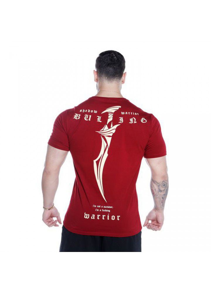 Euro American style Muscle Men's fitness new summer men's fashion brand short sleeve running training breathable sports T-shirt letter
