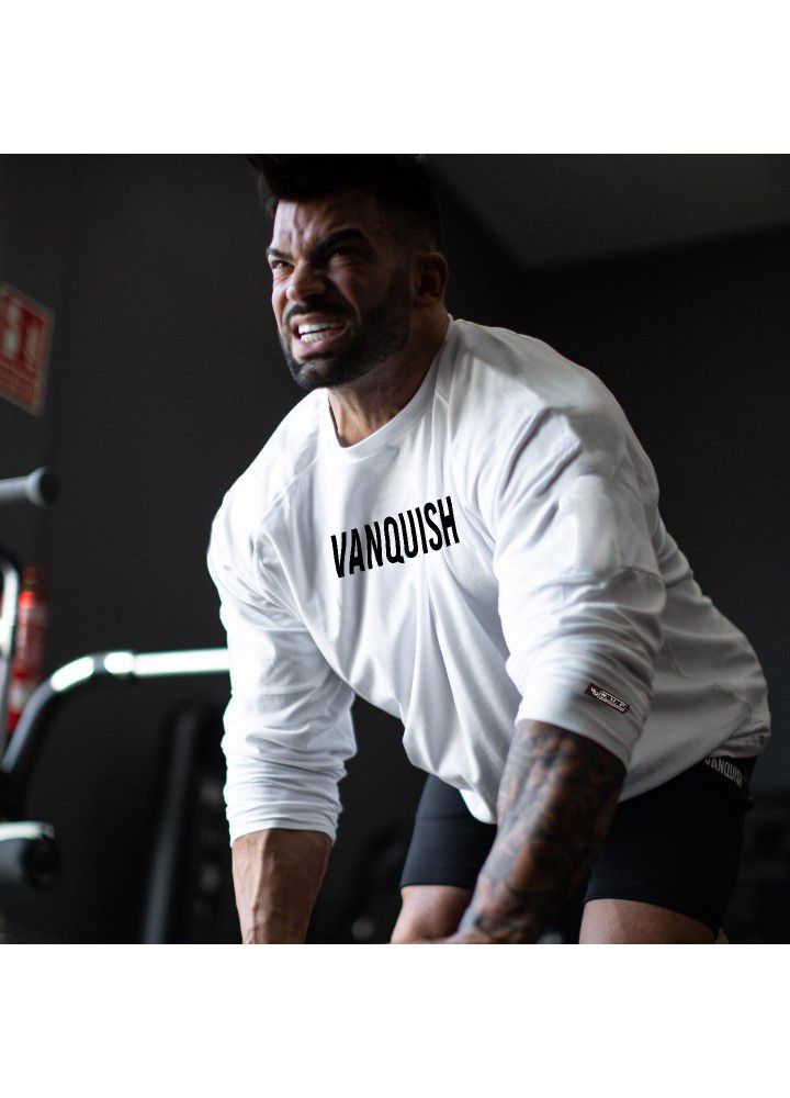 New muscle brothers sports men's long sleeve T-shirt loose size round step fitness top
