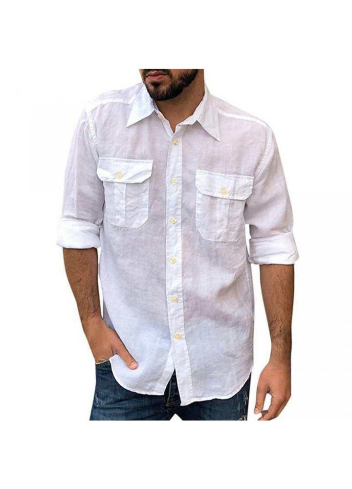 2021 Amazon eBay cross border trade men's cotton linen long sleeve shirt casual men's top