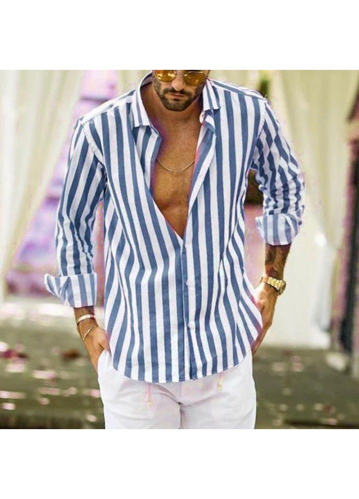 New popular men's Long Sleeve Striped Shirt in autumn and winter of 2019