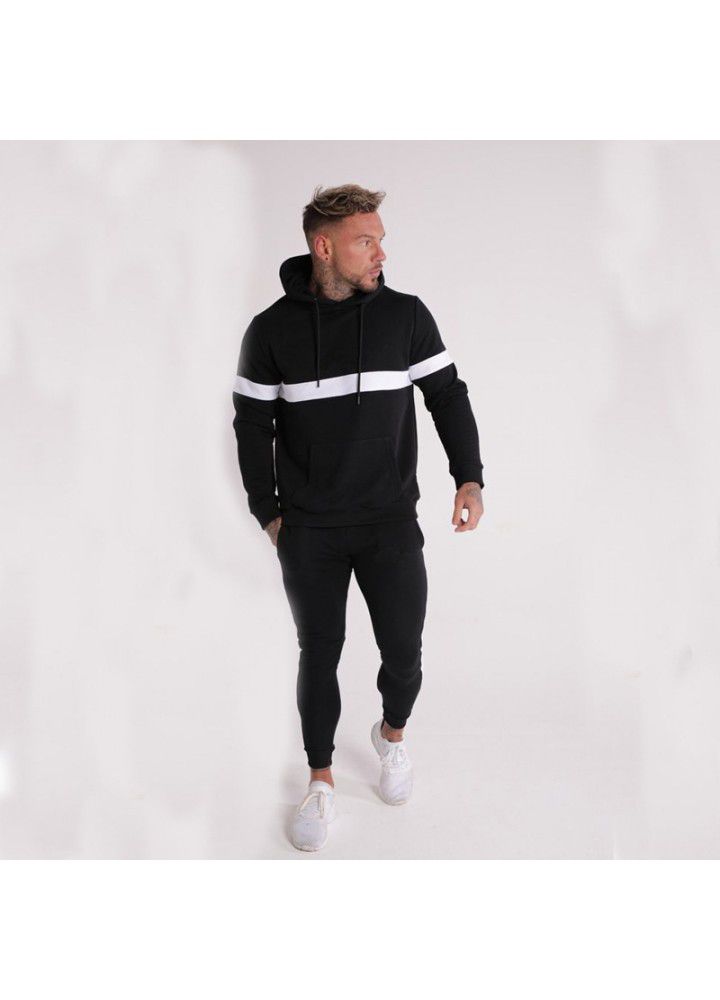 2021 spring and summer new fitness stripe solid color men's trousers cross border muscle sports cotton casual pants manufacturer supply