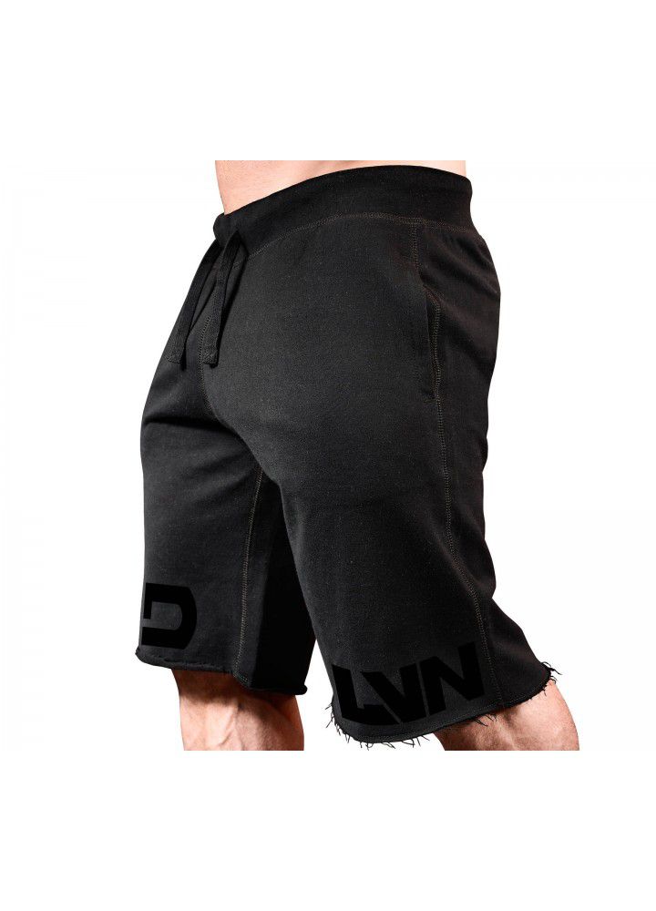 Spring and summer muscle fitness brothers men's sports, leisure and running cotton Large Print Shorts fashion