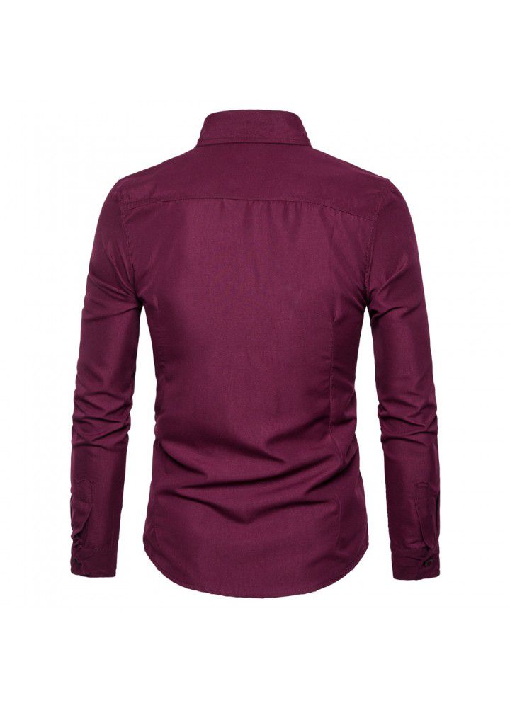 Cross border men's shirt foreign trade autumn and winter new eBay European men's Embroidery multi color bottom slim shirt leisure