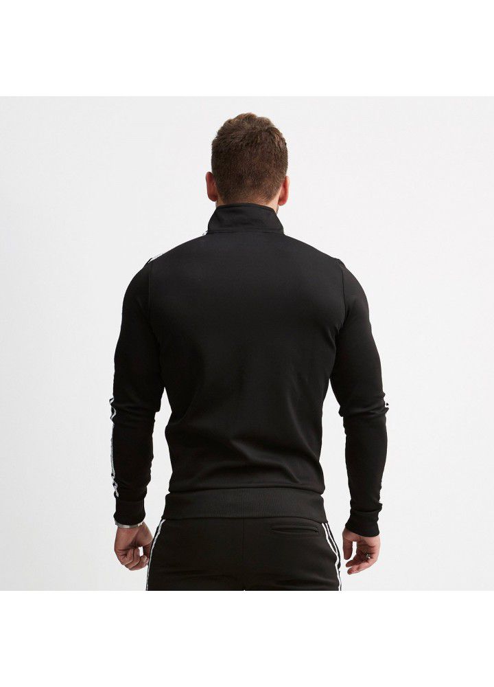 Muscle brothers sports fitness suit men's stand collar zipper cardigan coat European and American VQ sleeve zipper sweater