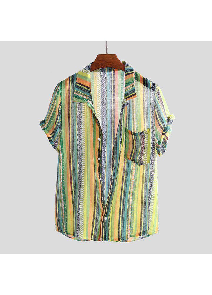 2019 summer men's Short Sleeve Shirt casual digital printing T-shirt pocket decoration short sleeve shirt
