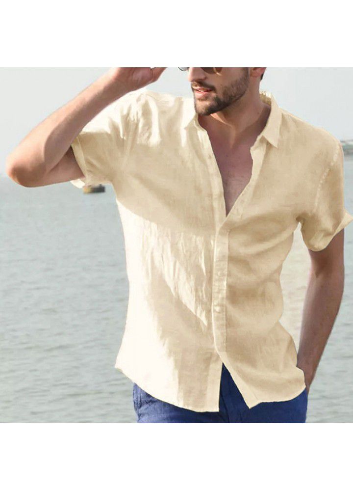 2021 cross border eBay express Europe and America Summer short sleeve casual cardigan foreign trade men's shirt men's solid color shirt
