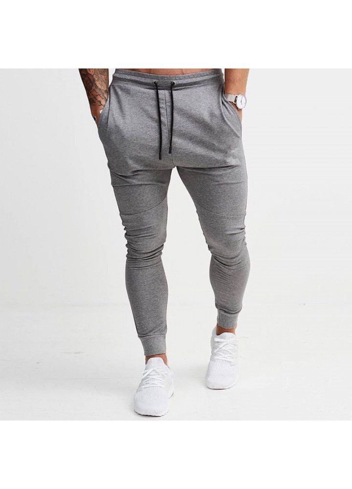 Wish muscle brothers fitness light plate solid color sports men's Slim small foot leisure sports pants