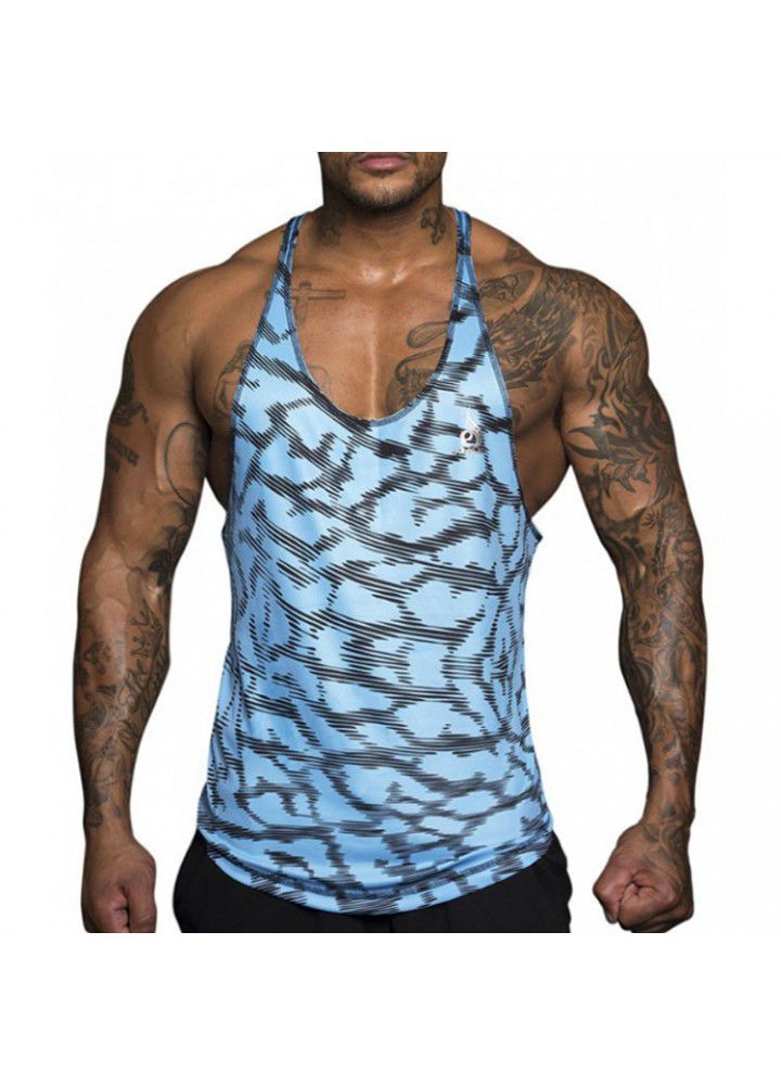 Cross border special for muscle fitness brothers men's striped breathable sweat absorbing basketball vest leisure sports running