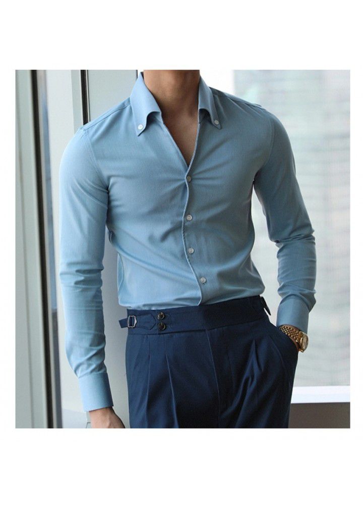 036 European and American new youth men's shirt non iron casual fashion slim Lapel custom design