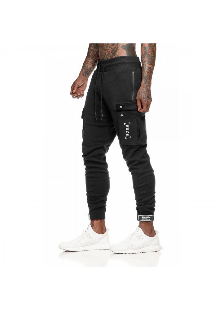 Cross border European and American muscle fitness brothers autumn and winter sports pants men's slim fitness pants running training pants