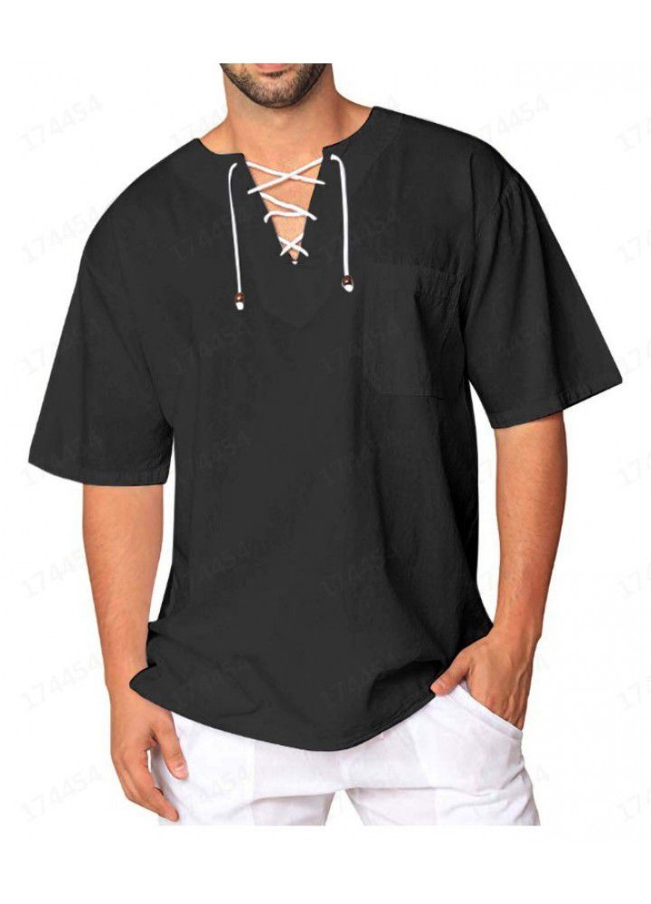 Summer thin short sleeve shirt men's loose half sleeve Amazon small fresh casual green short sleeve shirt c109