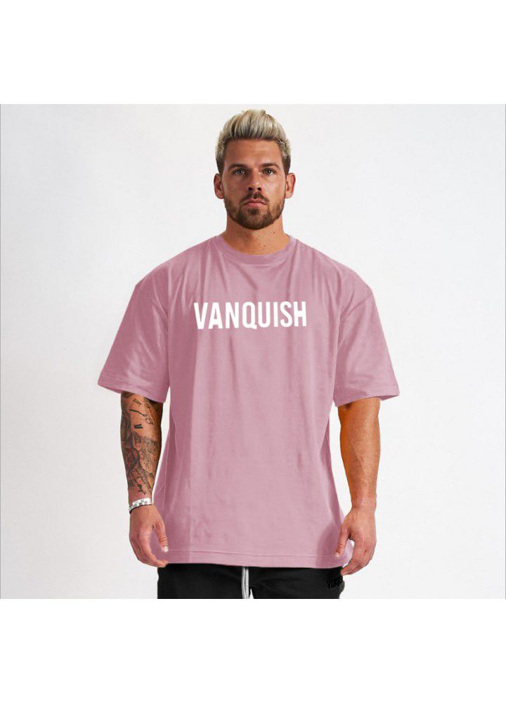 Hip hop style short sleeve sports fitness large t-shirt men's running leisure cotton men's top