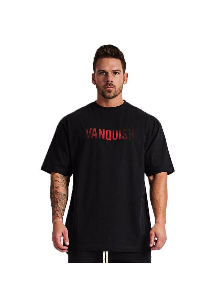 Hip hop style short sleeve sports fitness large t-shirt men's running leisure cotton men's top