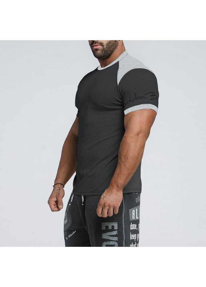 Fitness 2021 summer men's cotton T-shirt printed round short sleeve sports T-shirt fashion