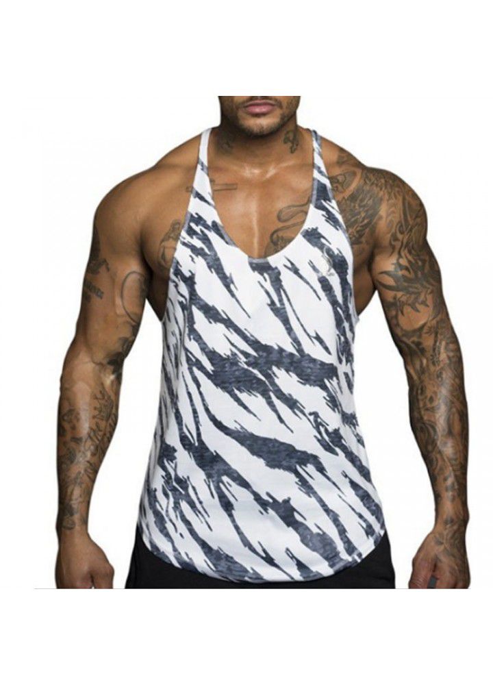 Cross border special for muscle fitness brothers men's striped breathable sweat absorbing basketball vest leisure sports running