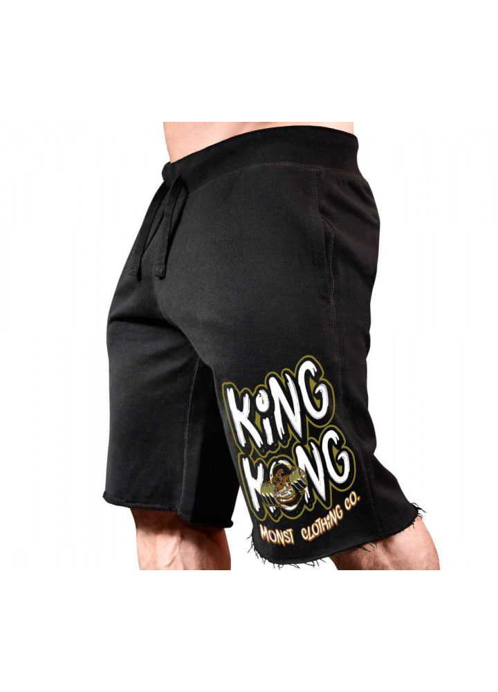 Spring and summer muscle fitness brothers men's sports, leisure and running cotton Large Print Shorts fashion
