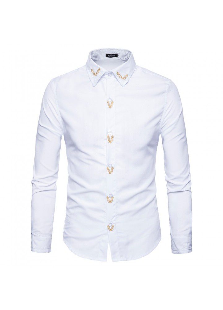 Cross border men's shirt foreign trade autumn and winter new eBay European men's Embroidery multi color bottom slim shirt leisure