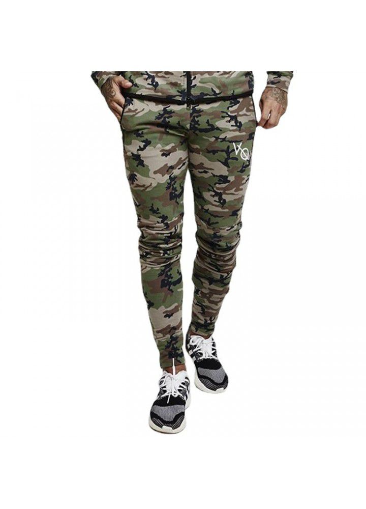 Cross border muscle fitness brothers autumn and winter men's outdoor sports leg casual pants camouflage elastic slim pants