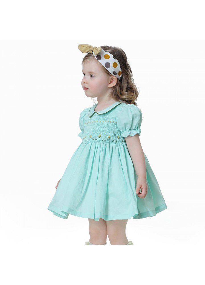 2021 children's solid color children's skirt children's summer Princess Dress summer hand embroidered girl's dress 