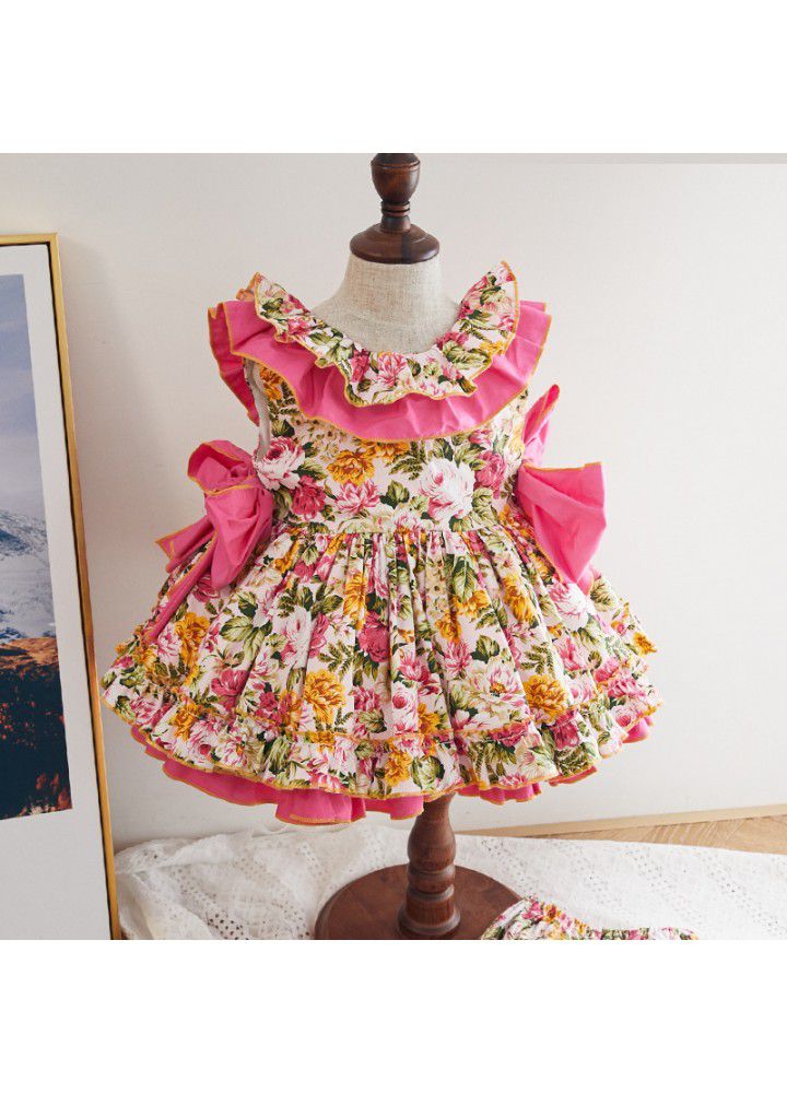 Children's wear 2021 summer new girls' sleeveless dress baby girl cute skirt round neck lace skirt customization 