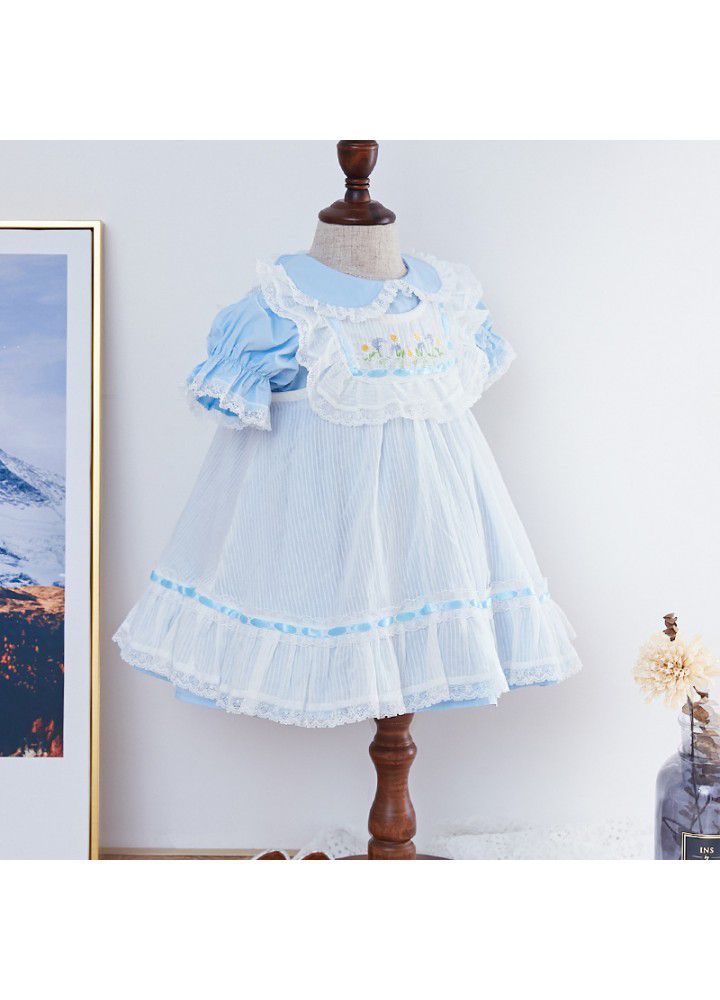 2021 summer children's European and American mesh princess skirt lovely Embroidery Flower Baby Girl Dress 