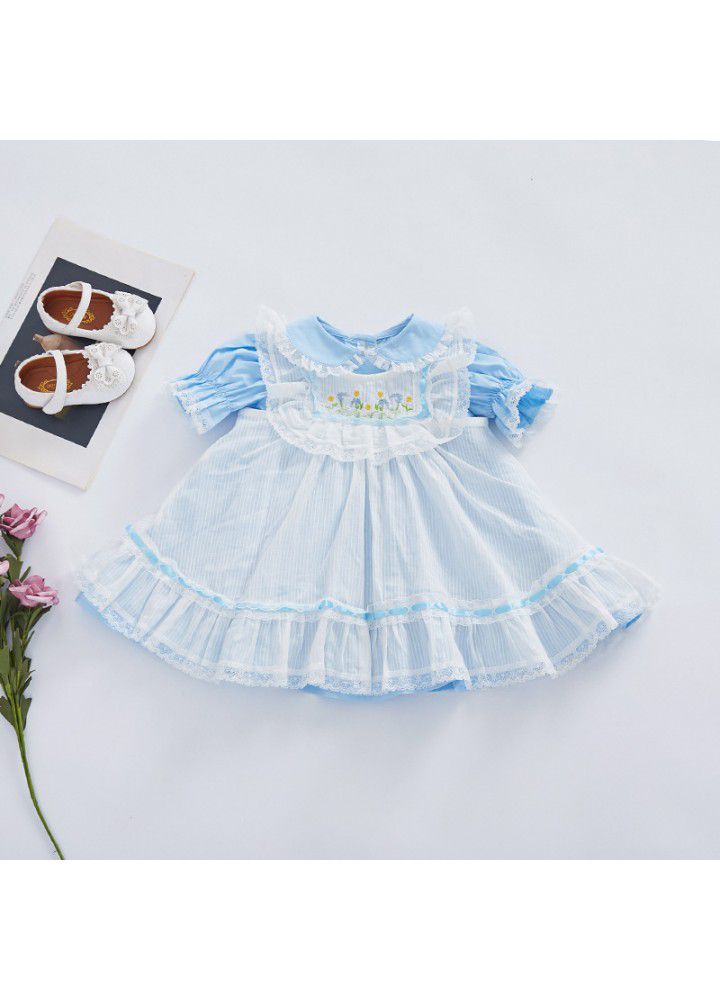 2021 summer children's European and American mesh princess skirt lovely Embroidery Flower Baby Girl Dress 