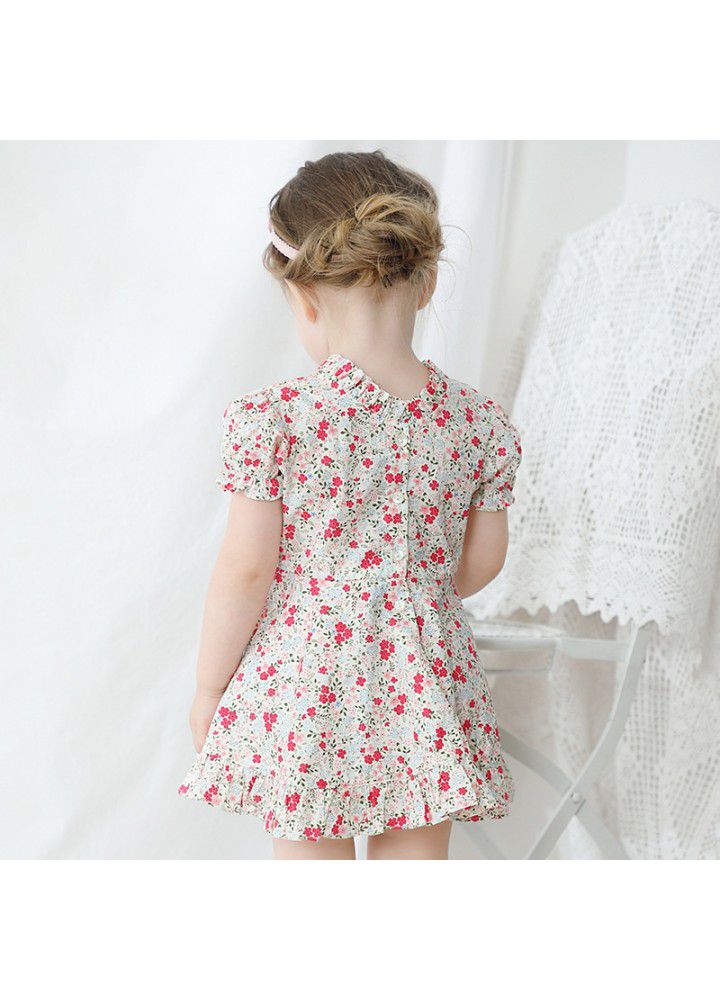 Girls' short sleeve floral dress pastoral style small fresh children's wear 2021 summer children's dress bubble sleeve 