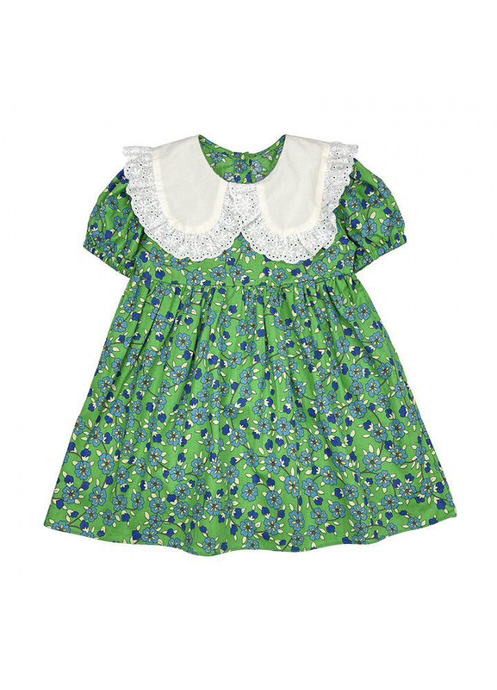 Girls' short sleeve dress 2021 summer new children's floral Lapel skirt baby Korean summer dress fashion 