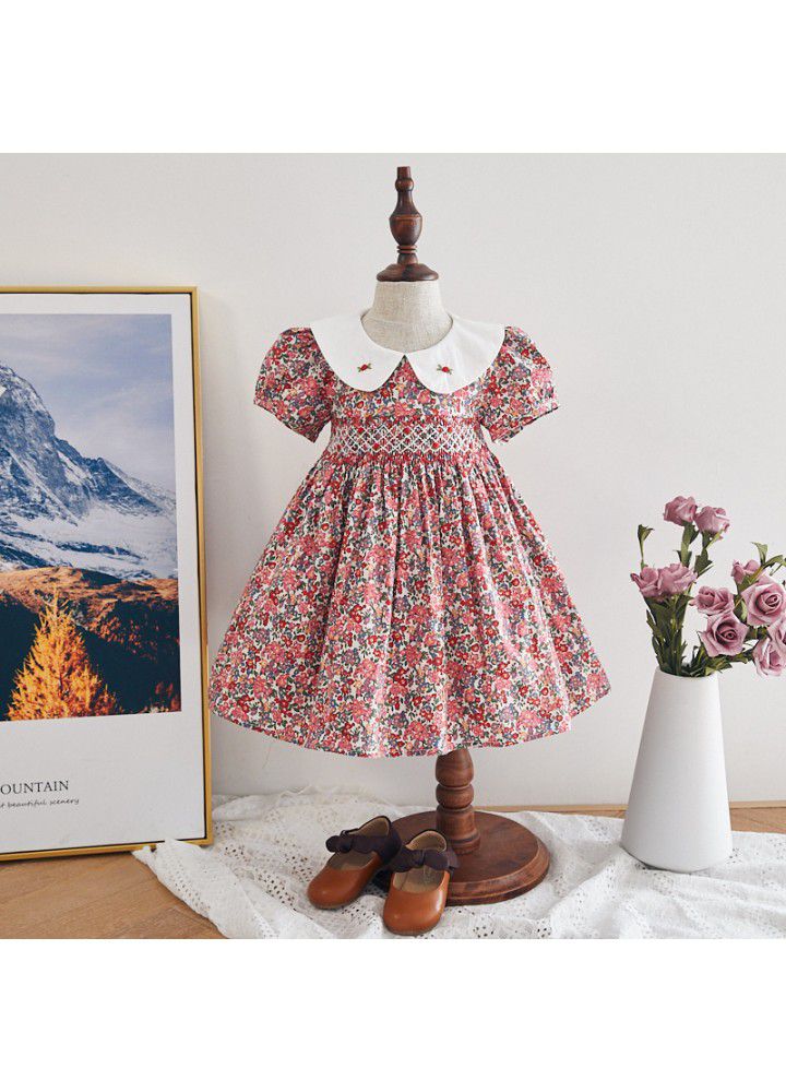 2021 summer new girl's dress European and American children's wear handmade short sleeve floral skirt children's princess skirt