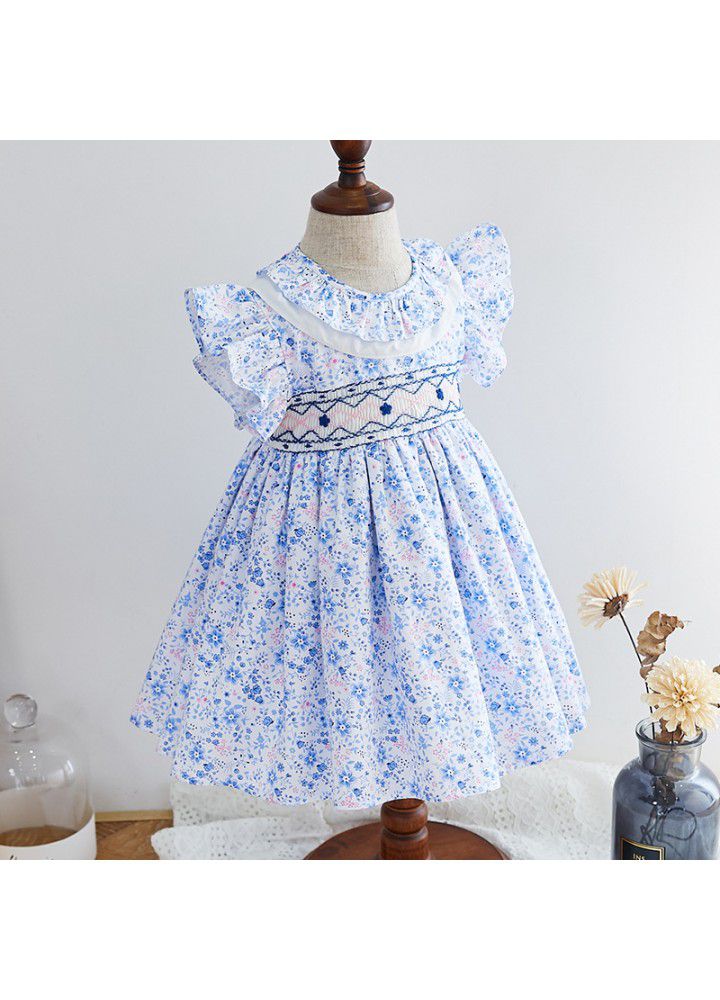 Girls' floral dress children's flying sleeve princess skirt 