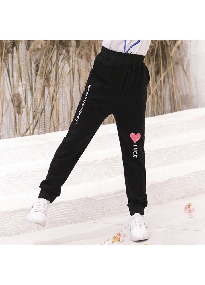 2020 girls' casual pants autumn new children's pure cotton pants printed peach heart 