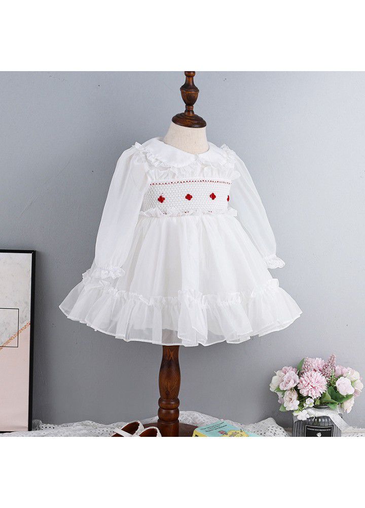2021 new girl's spring dress princess skirt hand drawn Lapel long sleeve dress Lolita children's poncho skirt 