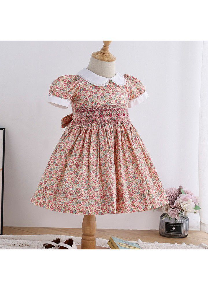 Children's garden princess skirt floral collection heavy industry printed short sleeve skirt 2021 summer new girl's dress 