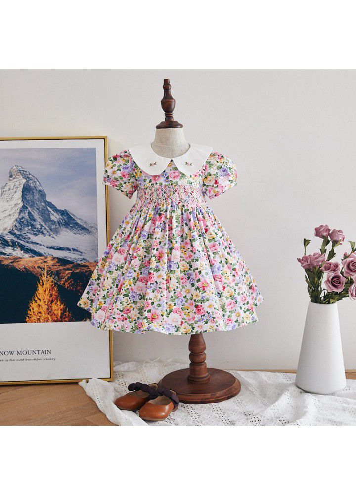 2021 summer new girl's dress European and American children's wear handmade short sleeve floral skirt children's princess skirt
