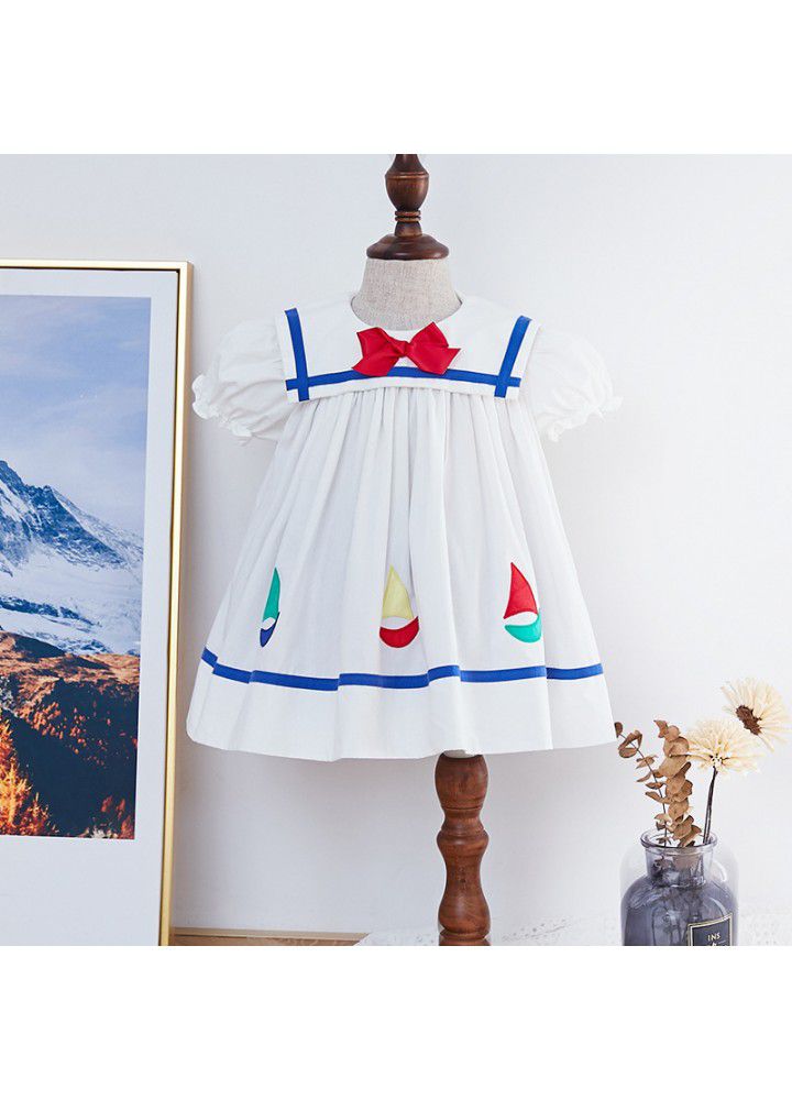 [factory] girl's dress 2021 summer new foreign style bow princess skirt embroidery set children's skirt