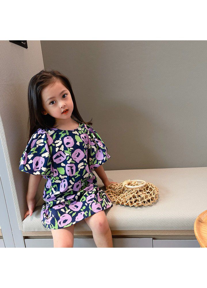 Girls' floral dress 2021 summer new children's fashion Korean princess skirt baby bubble sleeve skirt fashion 