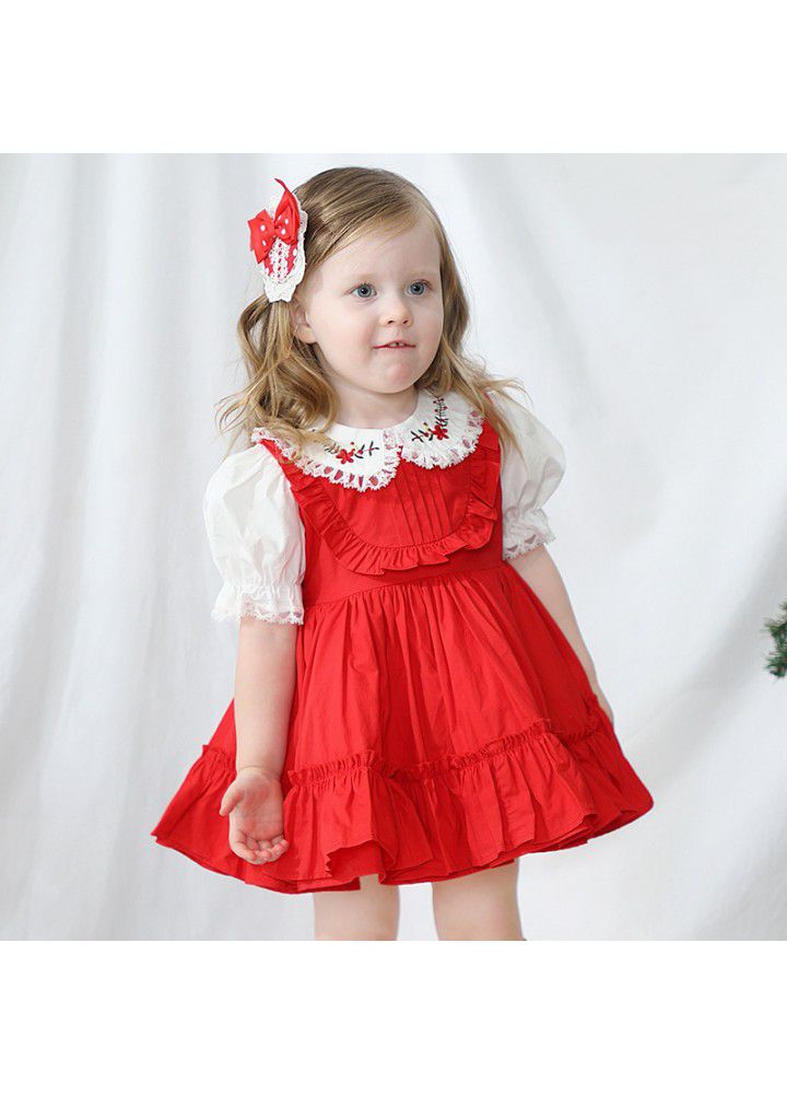 Girls' foreign style short sleeve children's dress one year old baby princess skirt Lolita retro court style puffy skirt 