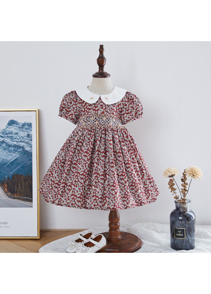 2021 summer new girl's dress European and American children's wear handmade short sleeve floral skirt children's princess skirt